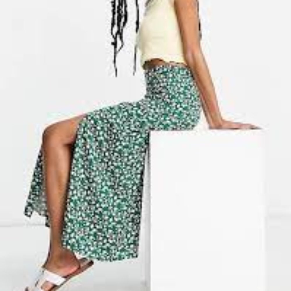 ASOS Midi Green Floral Skirt